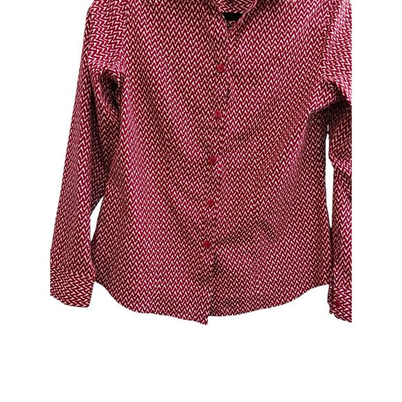 Chicos Womens Top 0 Small Red Chevron 100% Cotton No Iron Collar Shirt #3231 - Picture 7 of 12